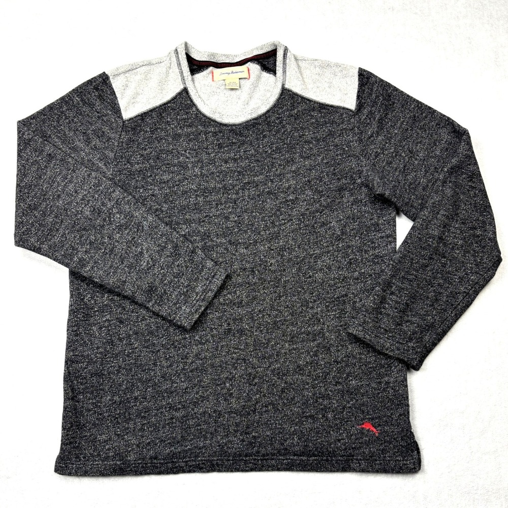 Tommy Bahama Mens XL Gray Marl Colorblock Long Sleeve Crewneck Sweatshirt 229901